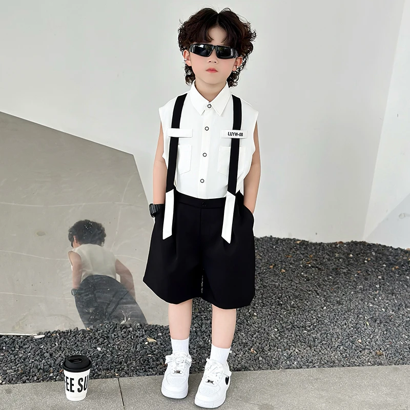 男童套装2025夏季新款儿童无袖衬衫休闲童装洋气时髦男孩两件套潮