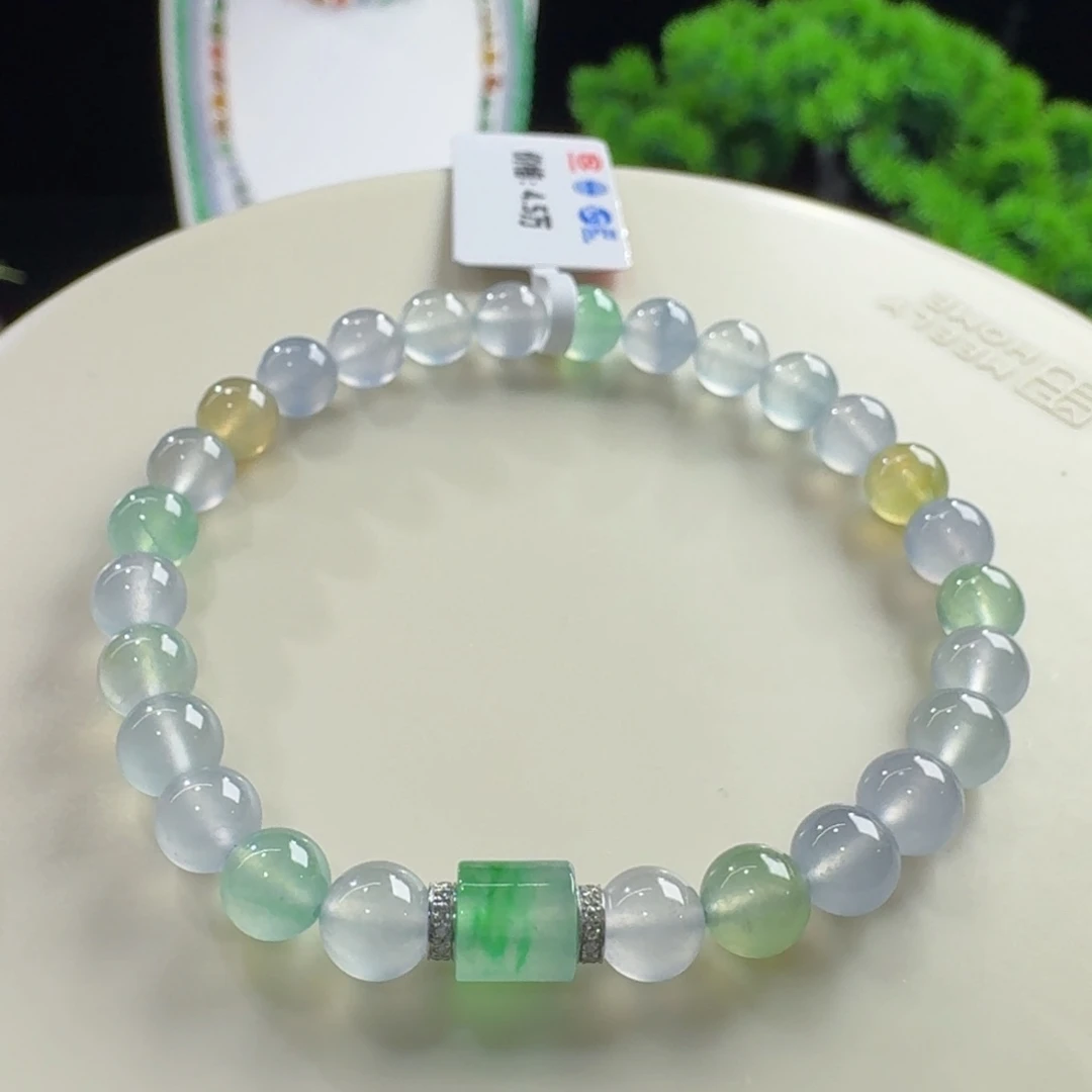 翡翠未镶嵌手链高冰玻马卡龙单圈卡6mm