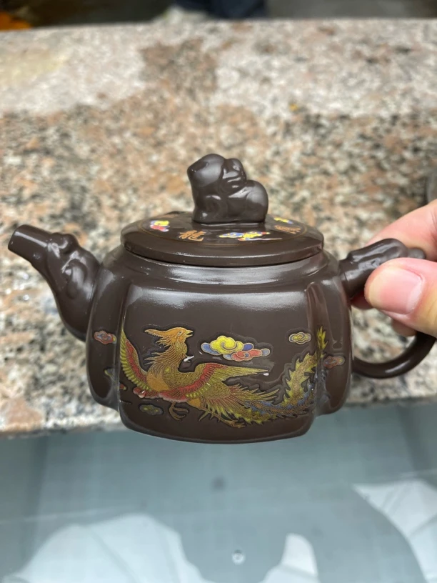 【闪购商品】老紫泥龙凤四方壶1