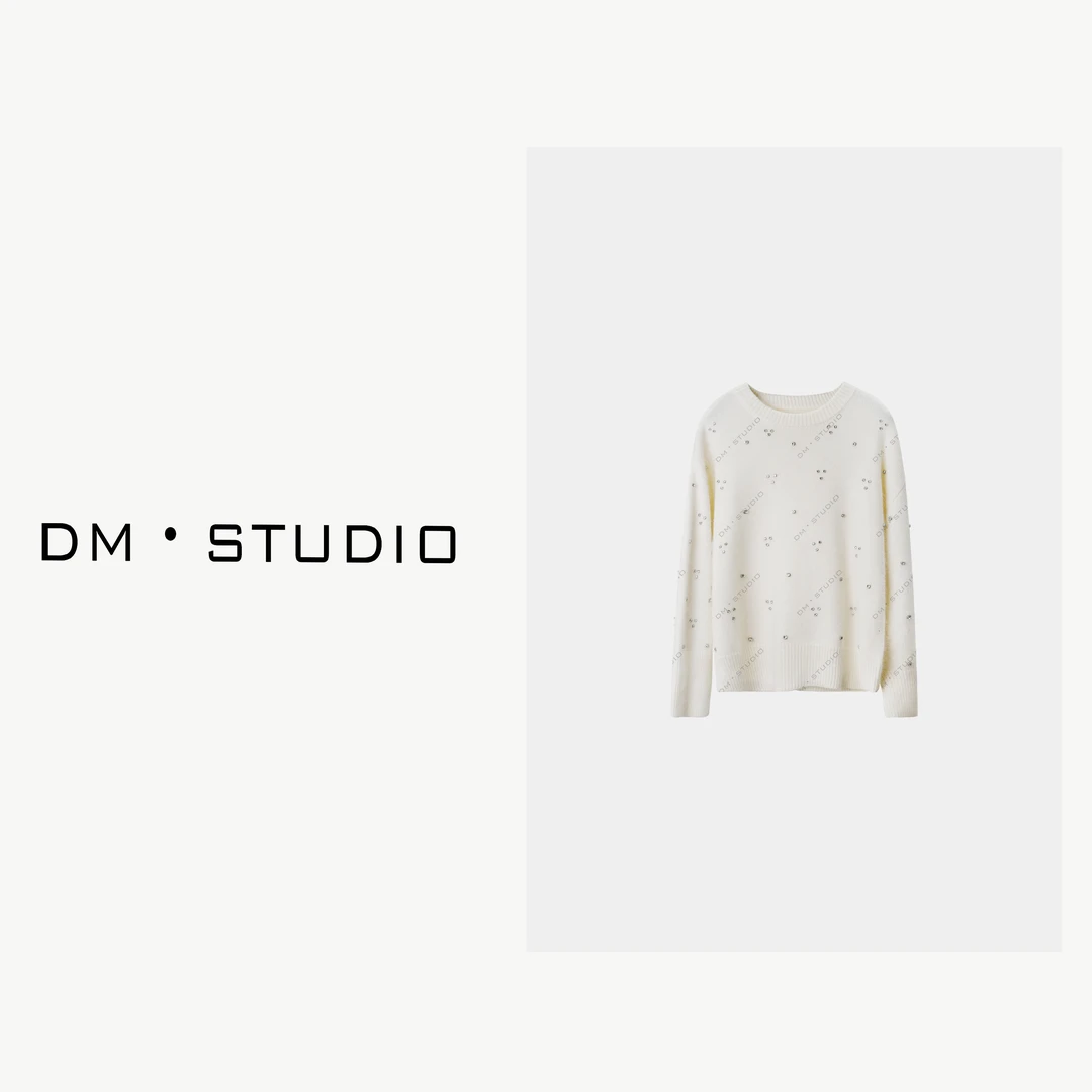 -DM•STUDIO/小众文艺慵懒感重工钉钻设计圆领套头毛衣（26127）
