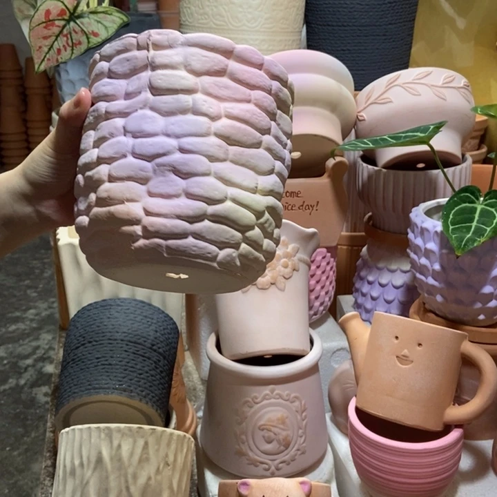 15×15炫彩粉石头盆 粗陶1个