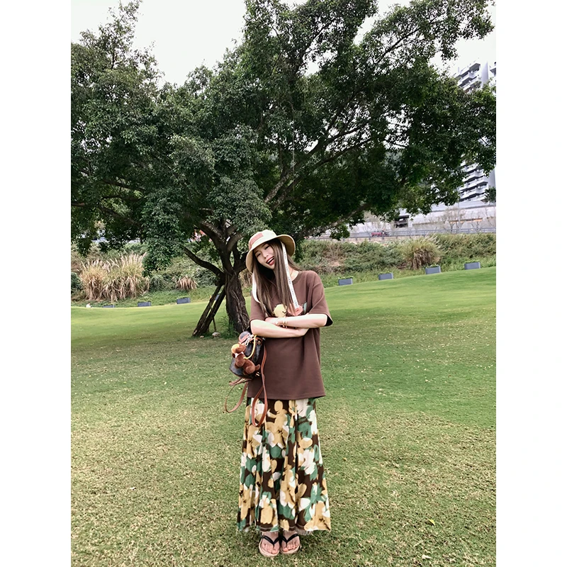 小君君布兰妮 秘境花园/Vintage复古直喷印花裙苎麻鱼尾半裙0780