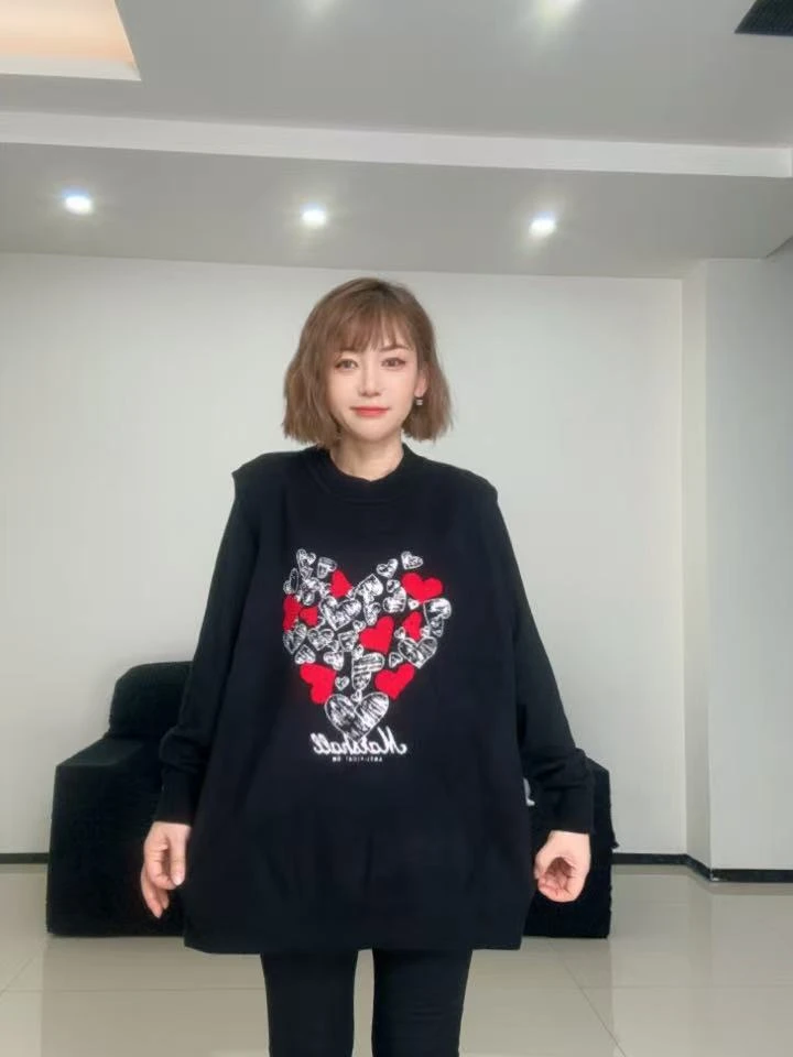 [SY326]马甲不起球款秋季圆领印花卫衣休闲黑色ins