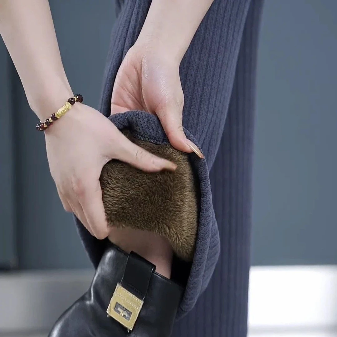 加绒加厚女裤阔腿裤女冬季新款高腰洋气长毛绒一条过冬外穿保暖裤