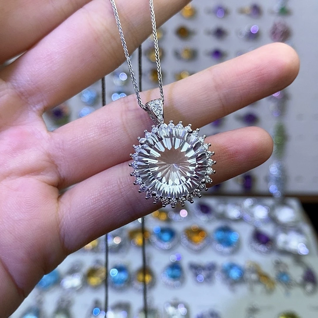 吊坠(不含链)银S925镶嵌水晶白水晶（一物一证）
