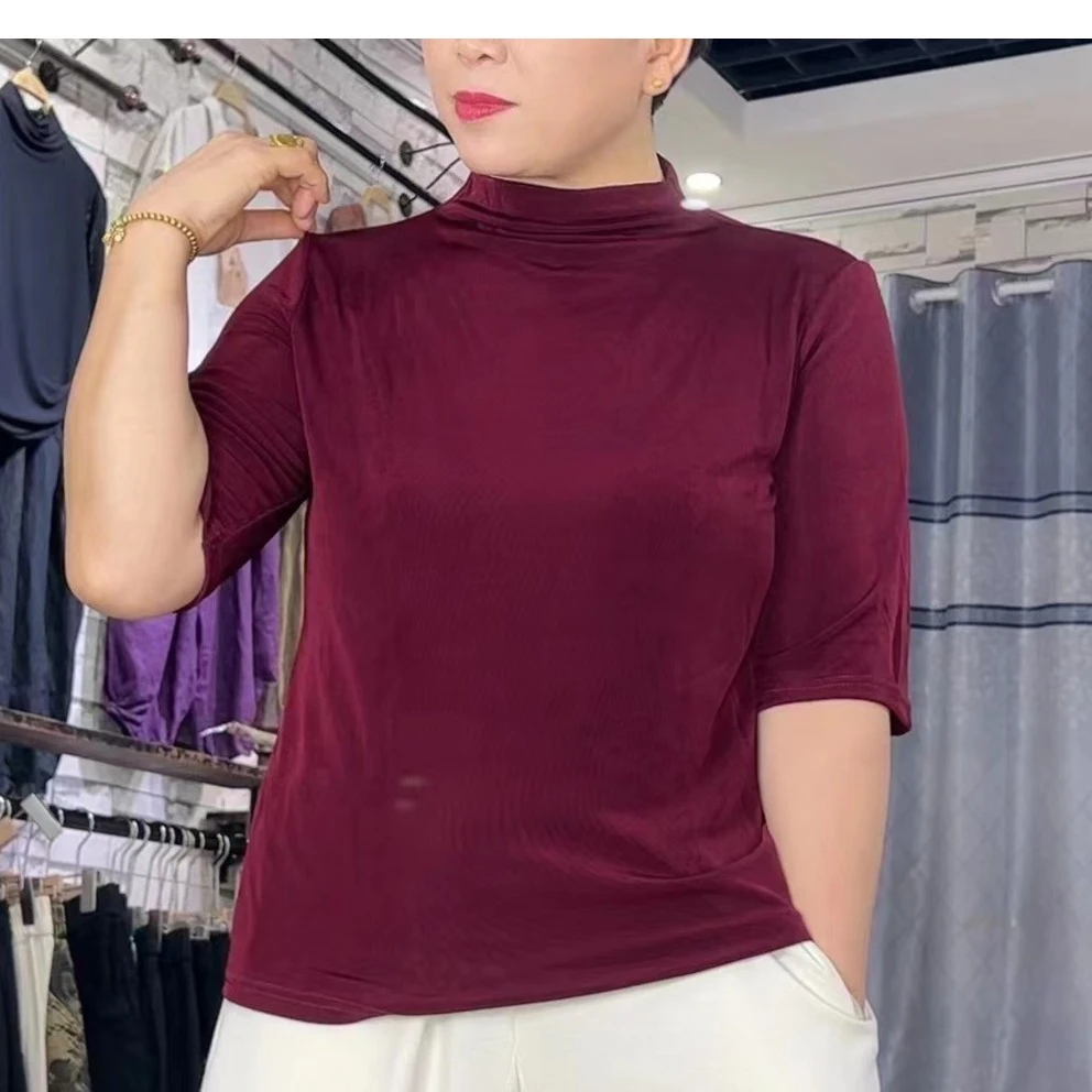 老高推荐春夏款百搭减龄高级醋酸中袖上衣8959