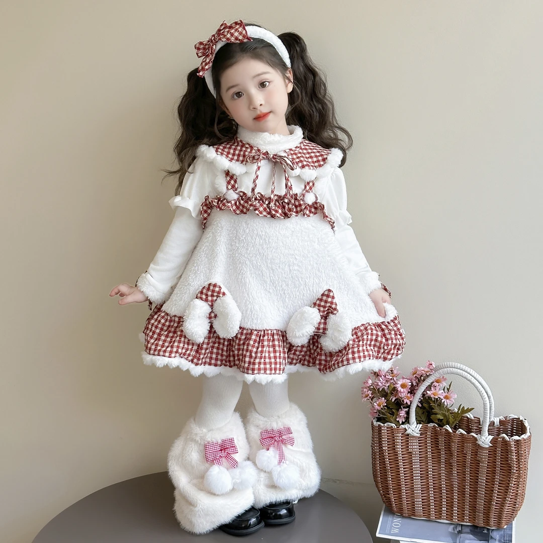 女童加厚连衣裙套装秋冬季2025新款洋气儿童斗篷冬装女宝宝洛丽塔