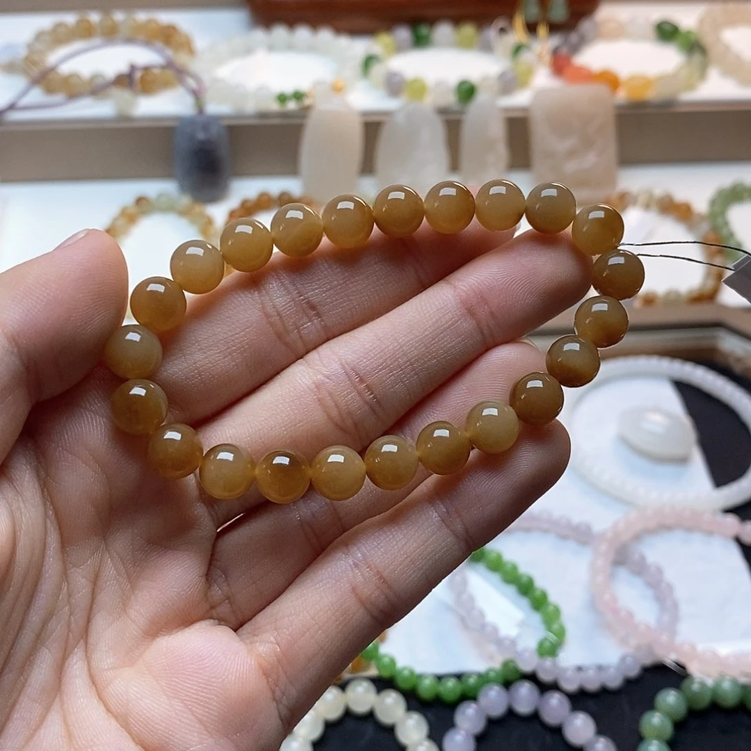 和田玉手链未镶嵌且末黄金糖卡八