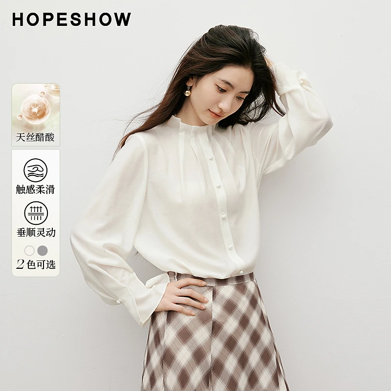 红袖2025秋新款女装 压褶木耳边喇叭袖正肩一手长衬衫90125280306