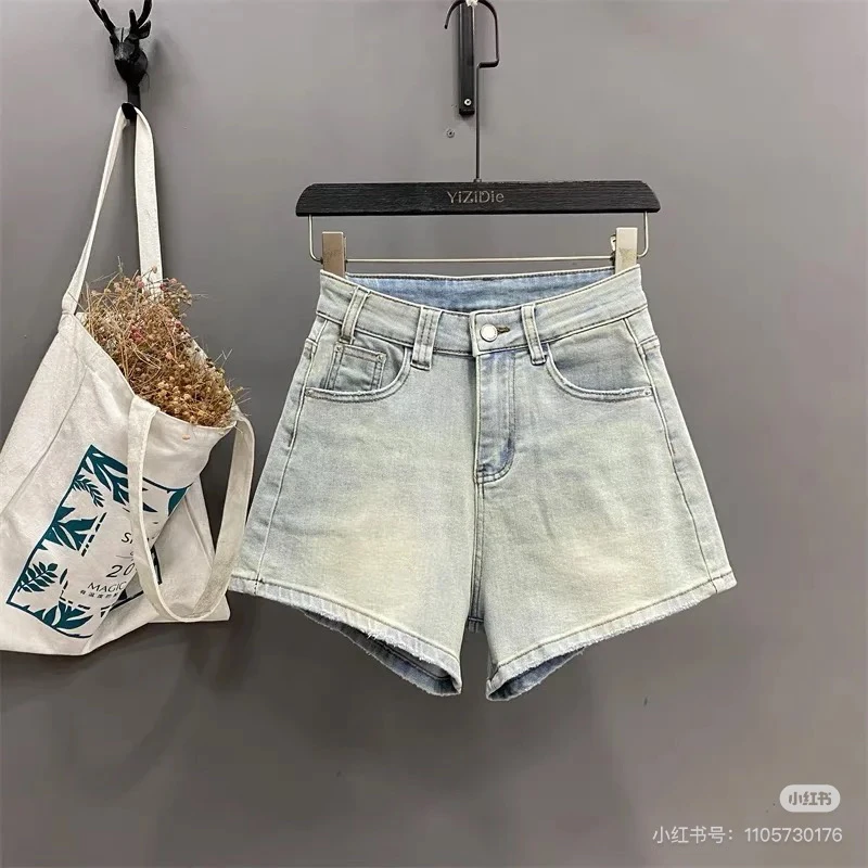 牛仔短裤浅蓝色遮跨显腿细新款高腰休闲 7315