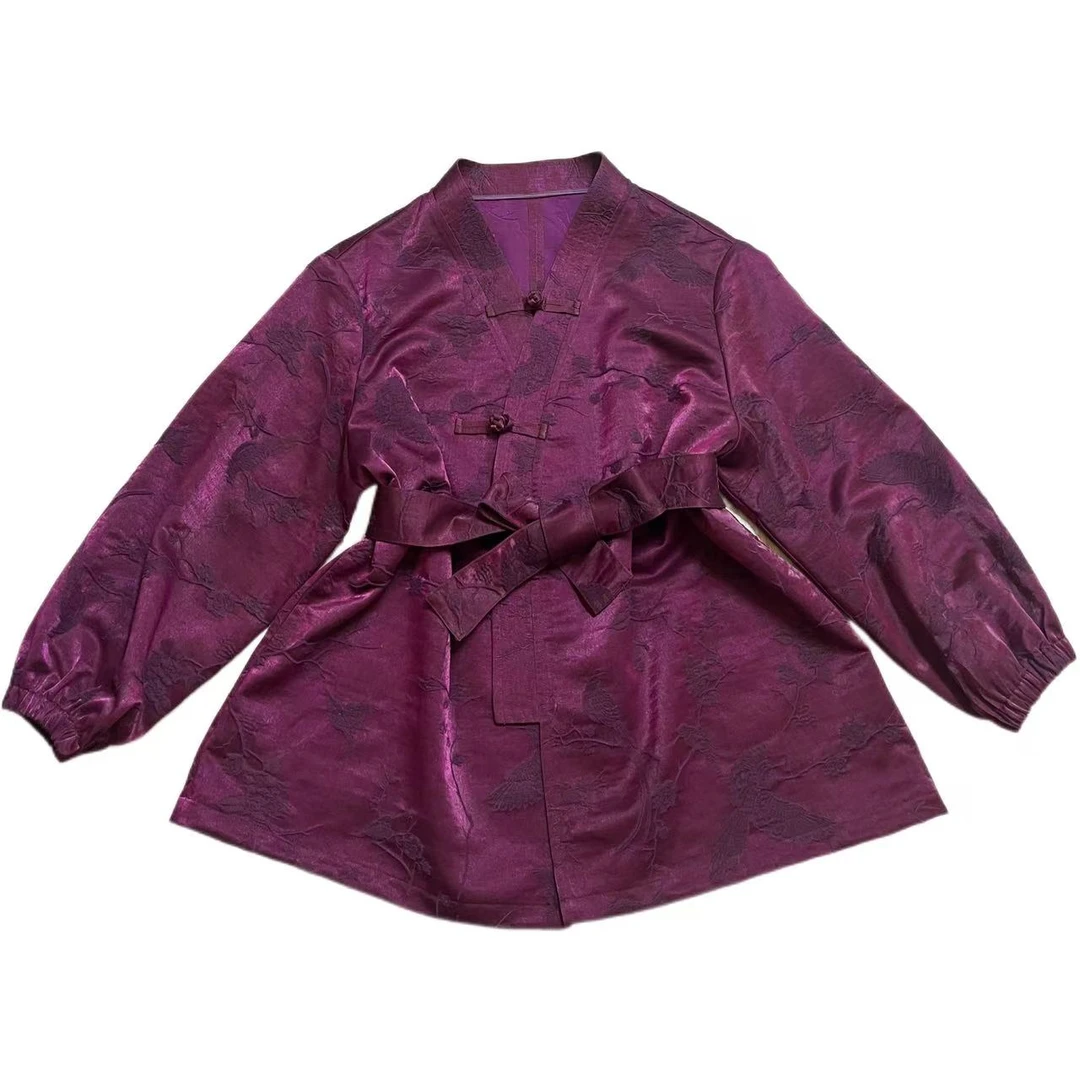 【紫陌归尘】60姆米锦丝油绸宽松中长款减龄气质复古提花外套