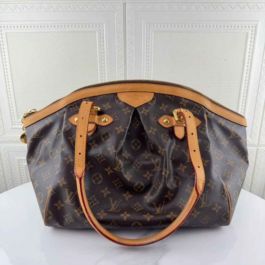 95新 LouisVuitton/路易威登  Tivoli系列老花大号饺子包二奢包包