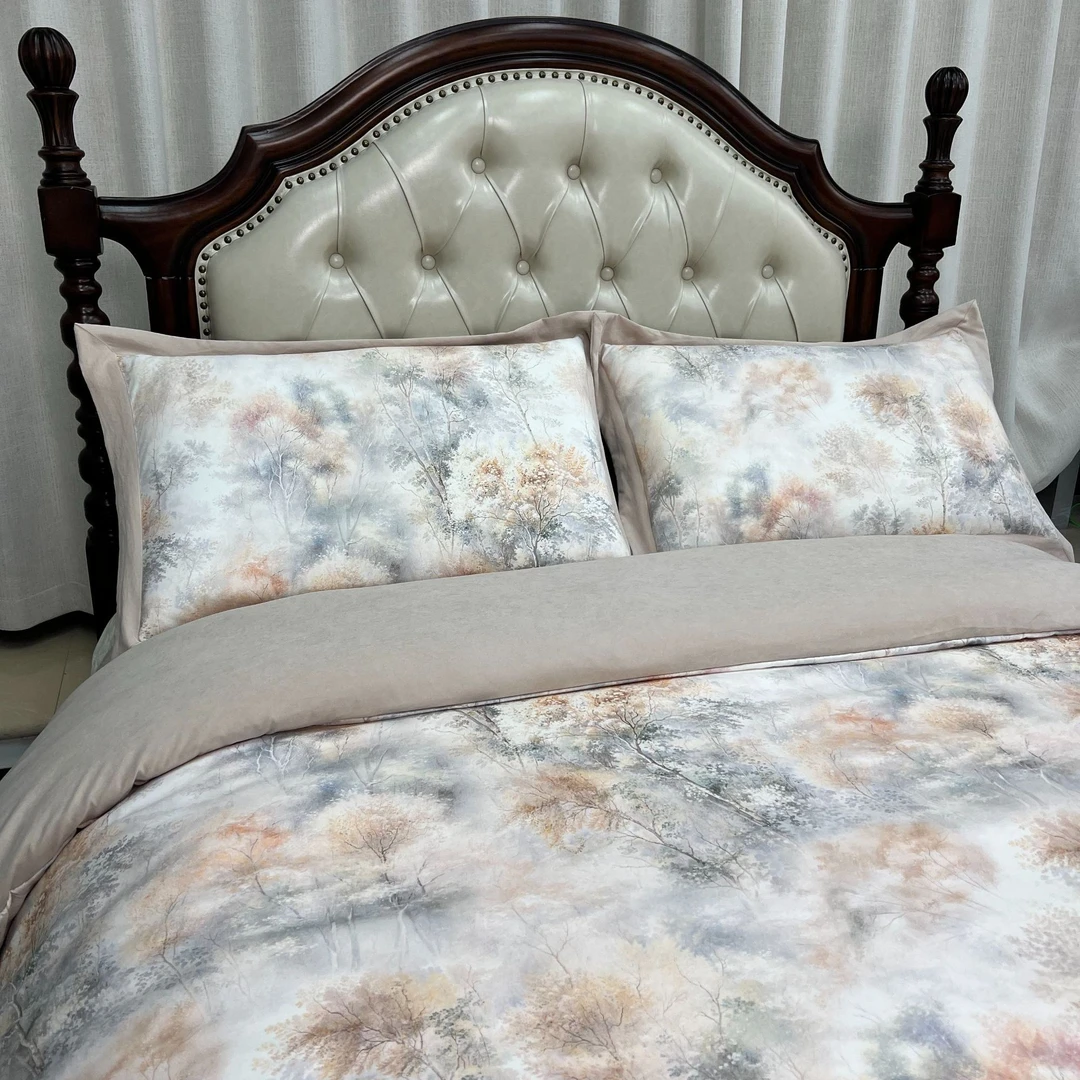 数码印花长绒棉四件套一亩花田豆沙