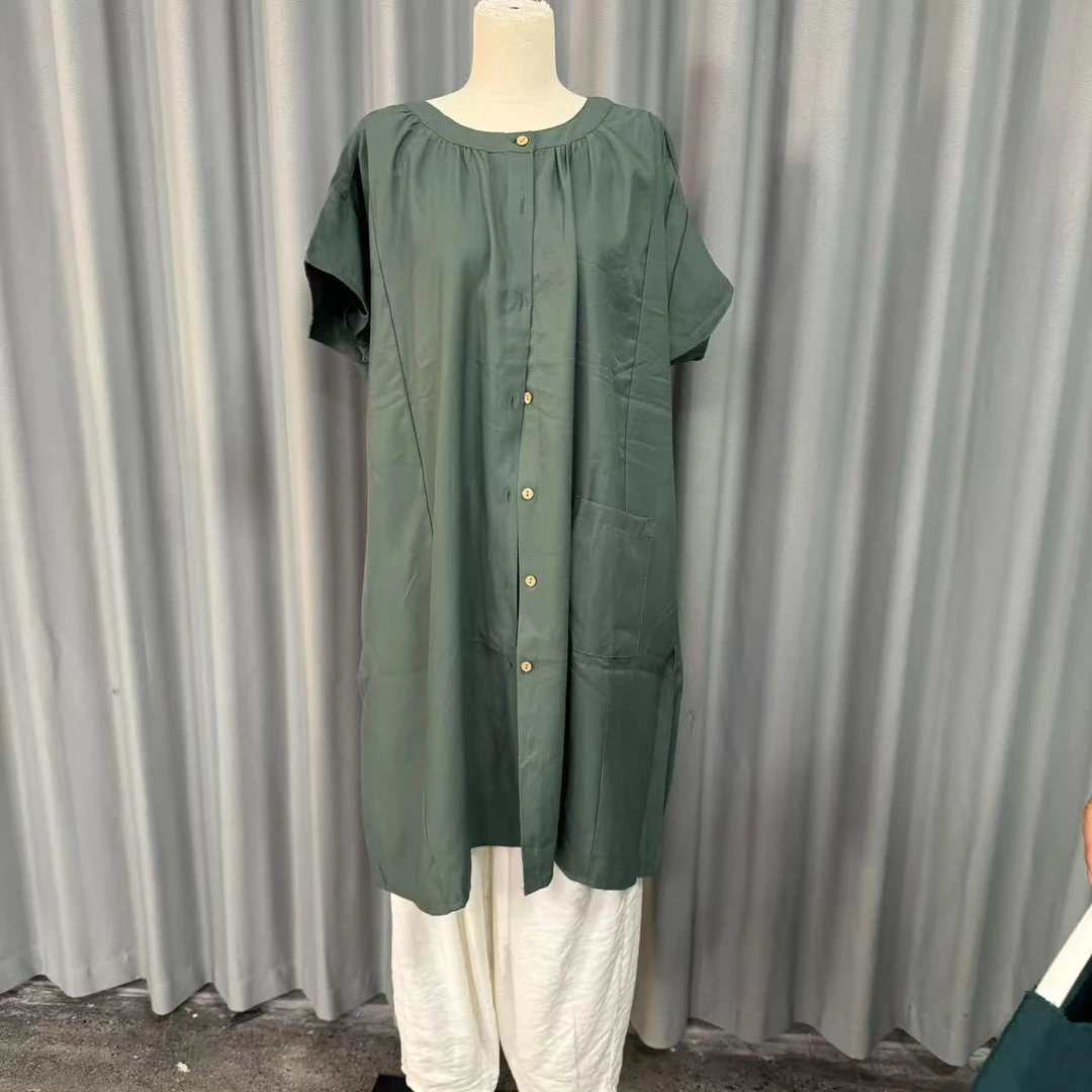 【沐木流浪记】军绿色圆领短袖女装风衣z