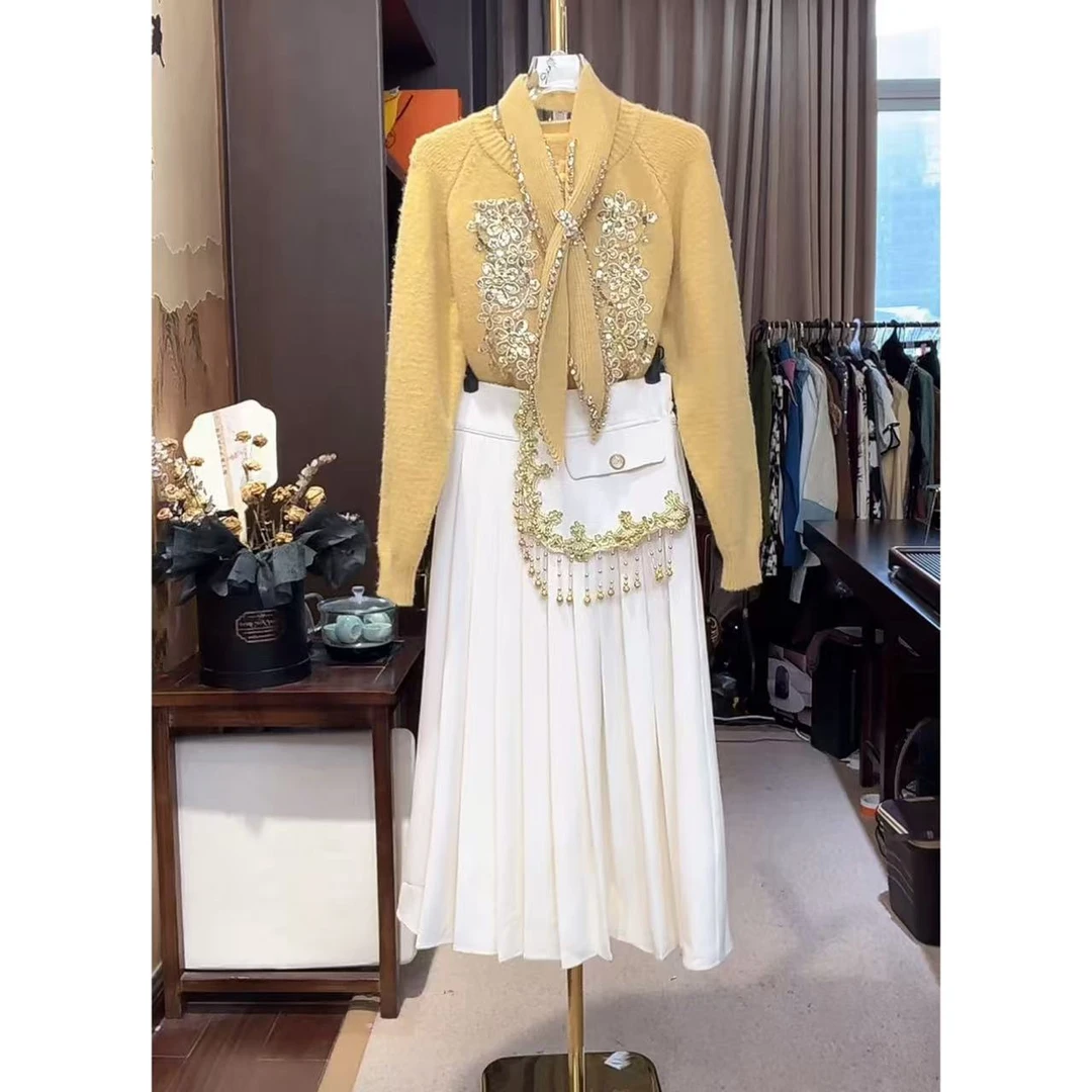 芙娜妮polo领设计感保暖休闲风秋季新款不规则半裙两件套F2510182