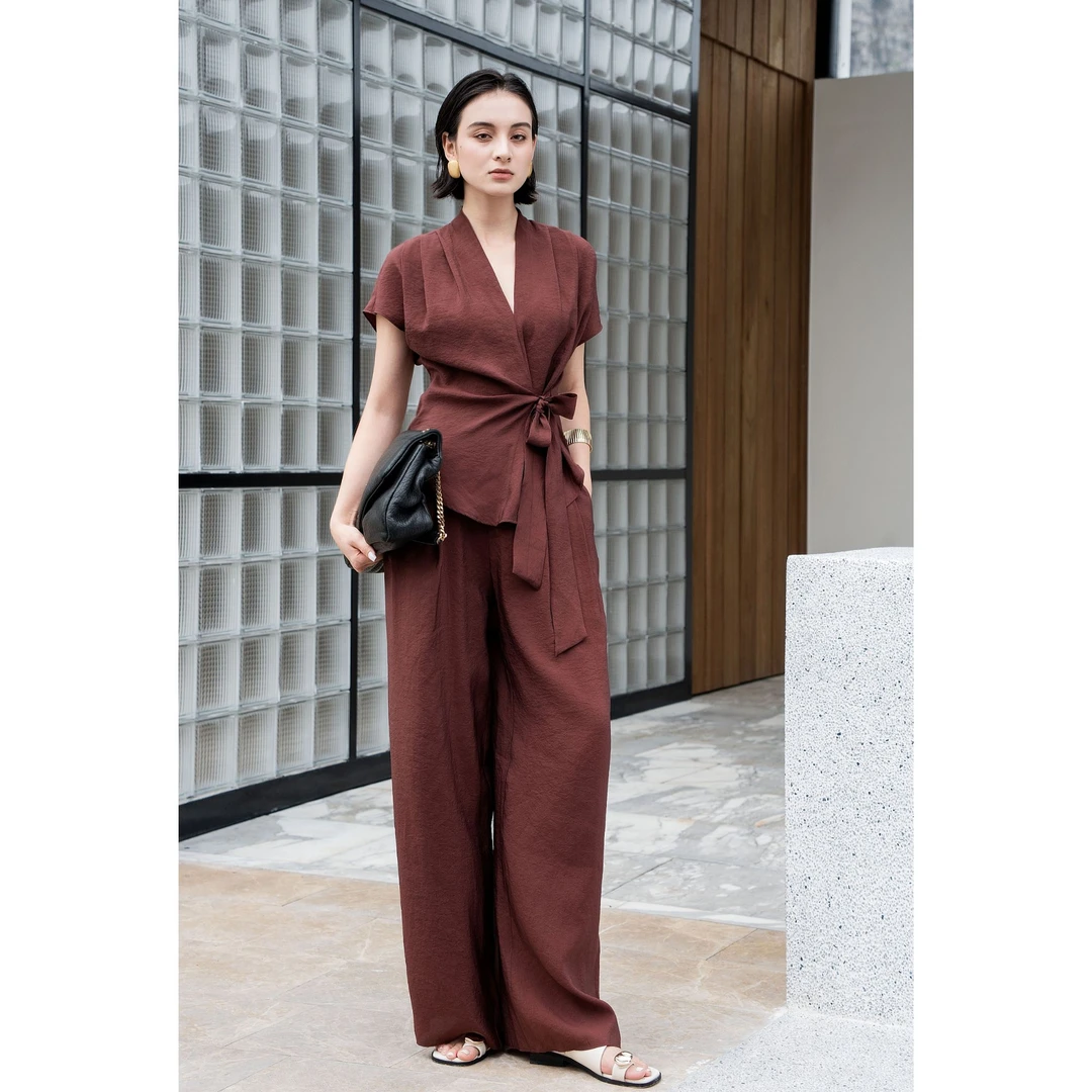 【揽腰】显瘦一圈姿态拿捏人丝二件套腰部交叉系带短袖夏套装（裱里）