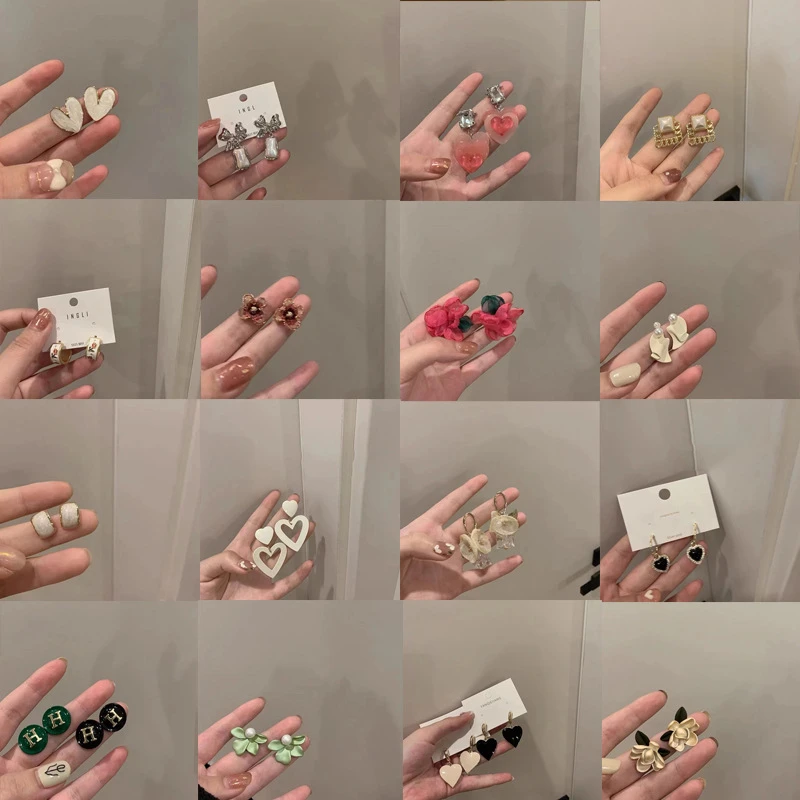 合金仿水晶耳饰 vintage手作ins爱心轻奢复古珍珠耳钉小众义乌