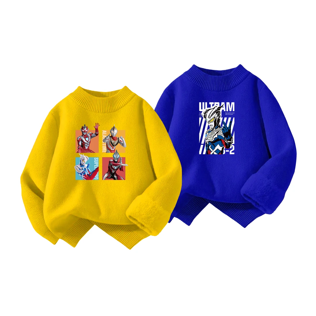 奥特曼童装毛衣儿童秋冬新款针织打底衫男女童加绒加厚毛线上衣潮