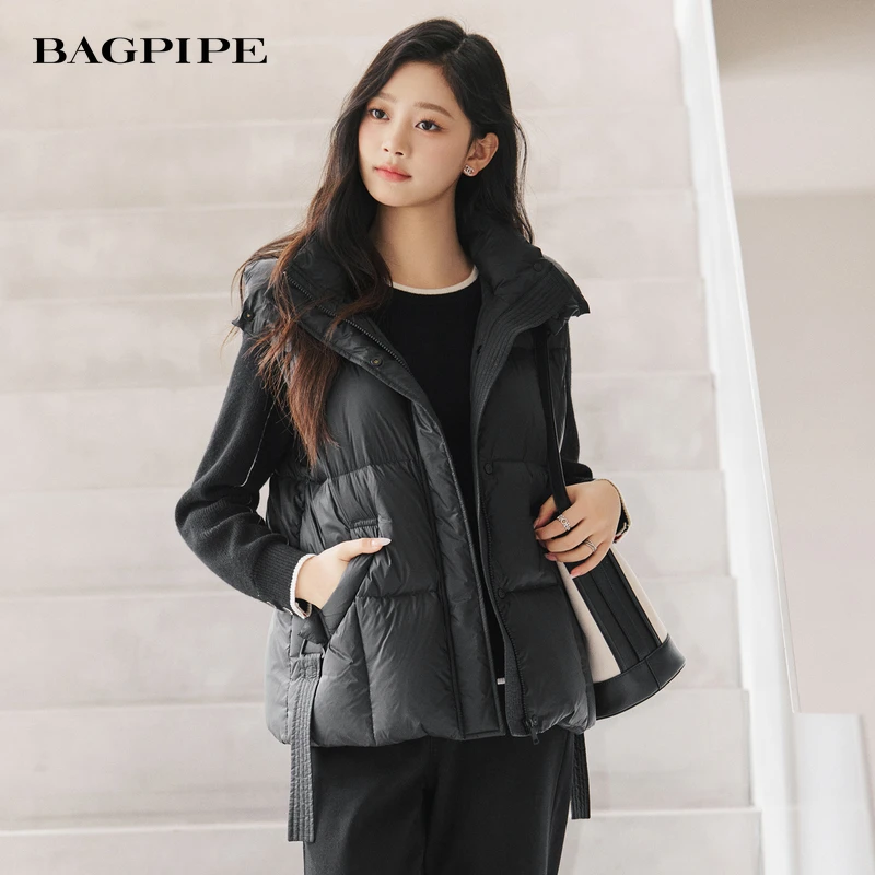 风笛2025冬季新款洋气宽松休闲羽绒背心韩系修身显瘦加厚马甲外套