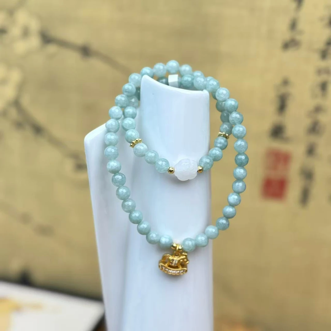 DL-1332-石英质玉双圈手串+小马配饰