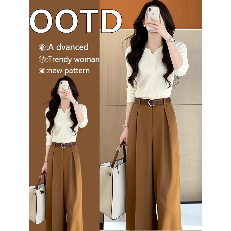 开春穿搭一整套干练气质轻奢高级感时尚洋气减龄白色上衣套装裤女