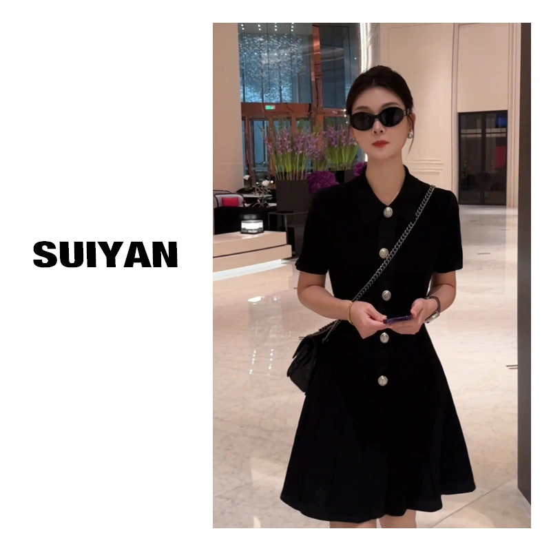 岁言suiyan《塞纳河绊》高奢女装针织连衣裙法式名媛显瘦黑裙子收腰