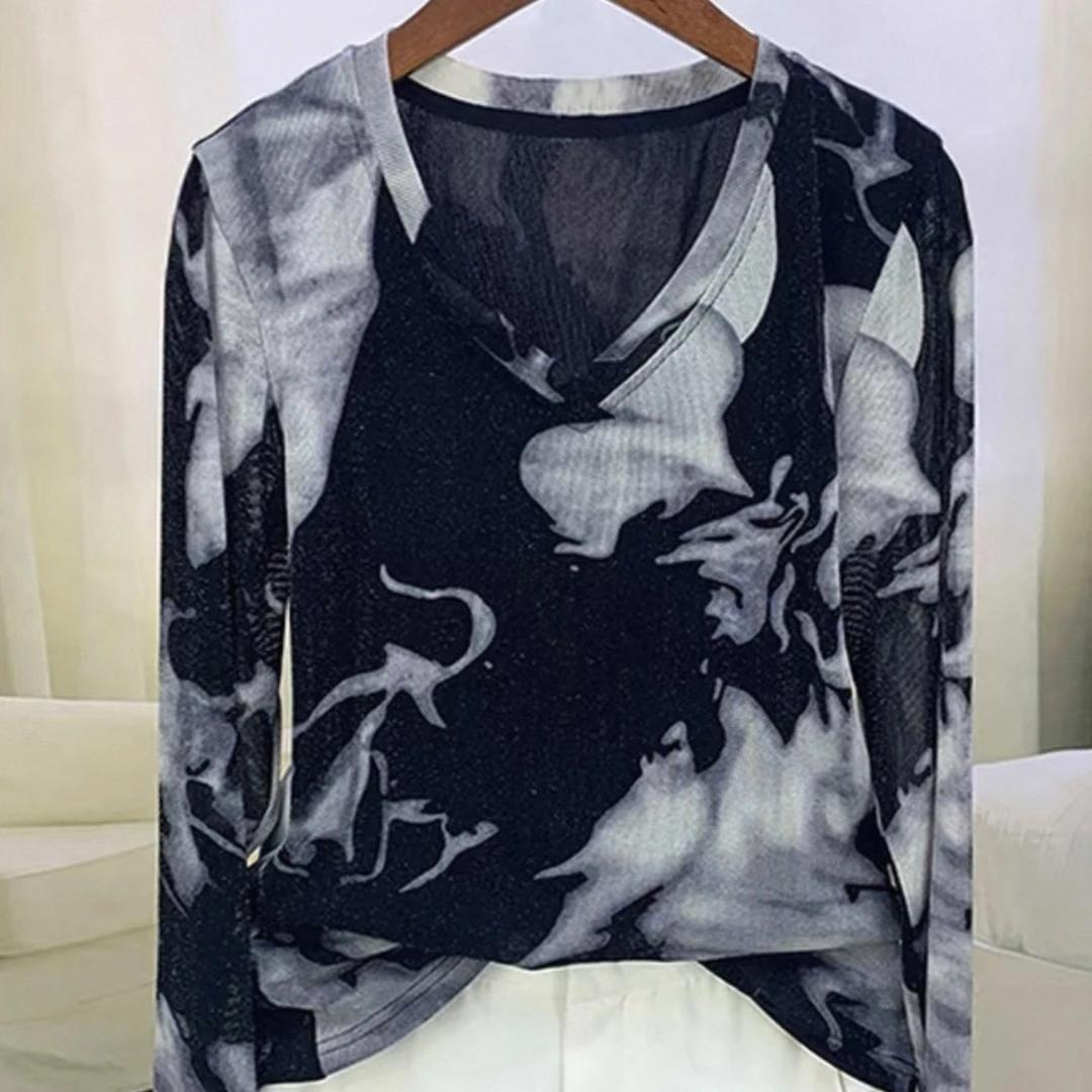 【长袖/短袖】欧货双层网纱女装新网纱短袖t恤女巨显瘦上衣A2128