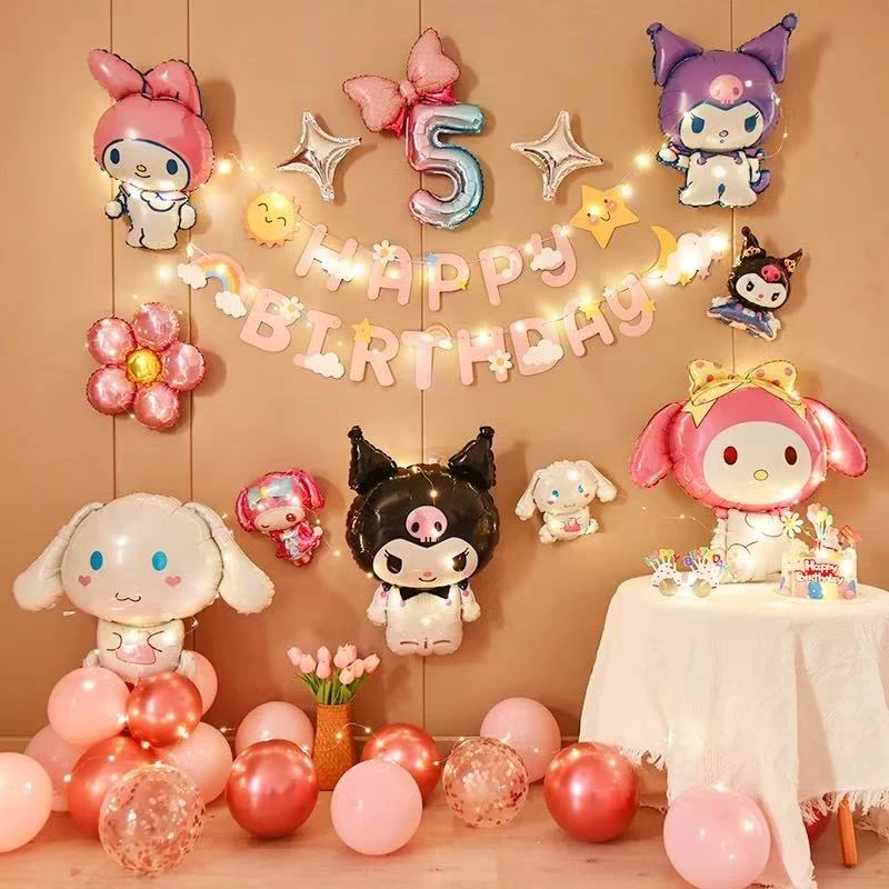 周岁生日女孩三丽鸥布置宝宝派对气球装饰品库洛米场景背景墙5岁