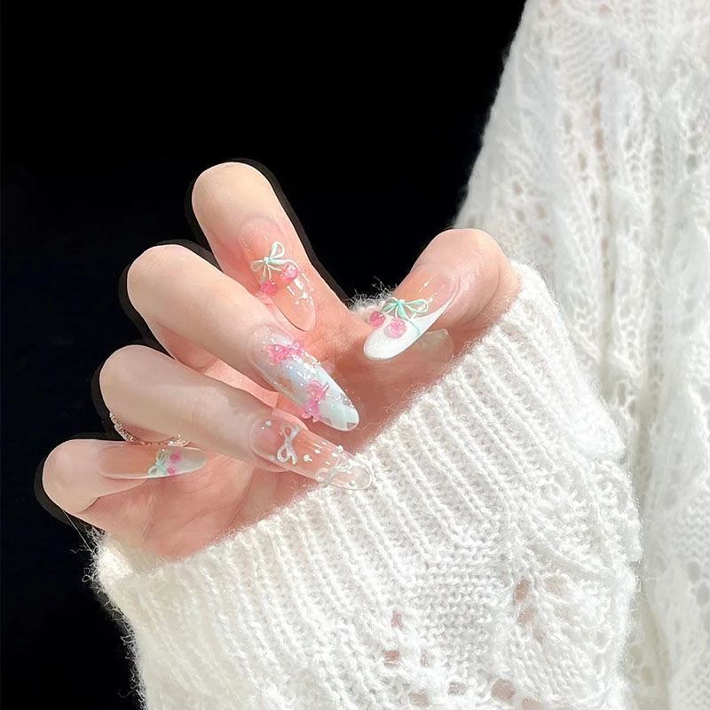 Princess·公主「薄荷樱桃」春夏芭乐蝴蝶结纯手工可拆卸穿戴美甲