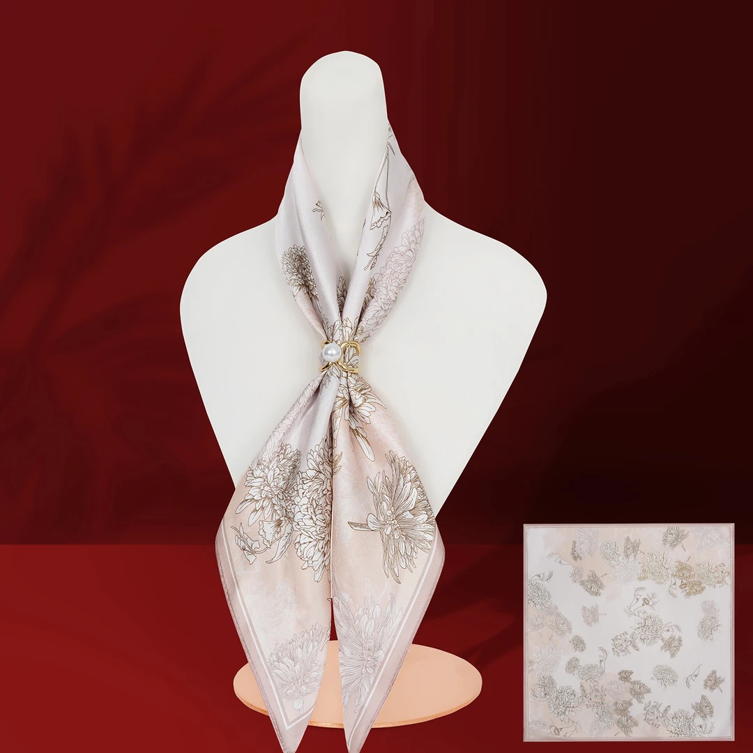 E05上海故事秋菊盛放-粉女士53cm小方巾