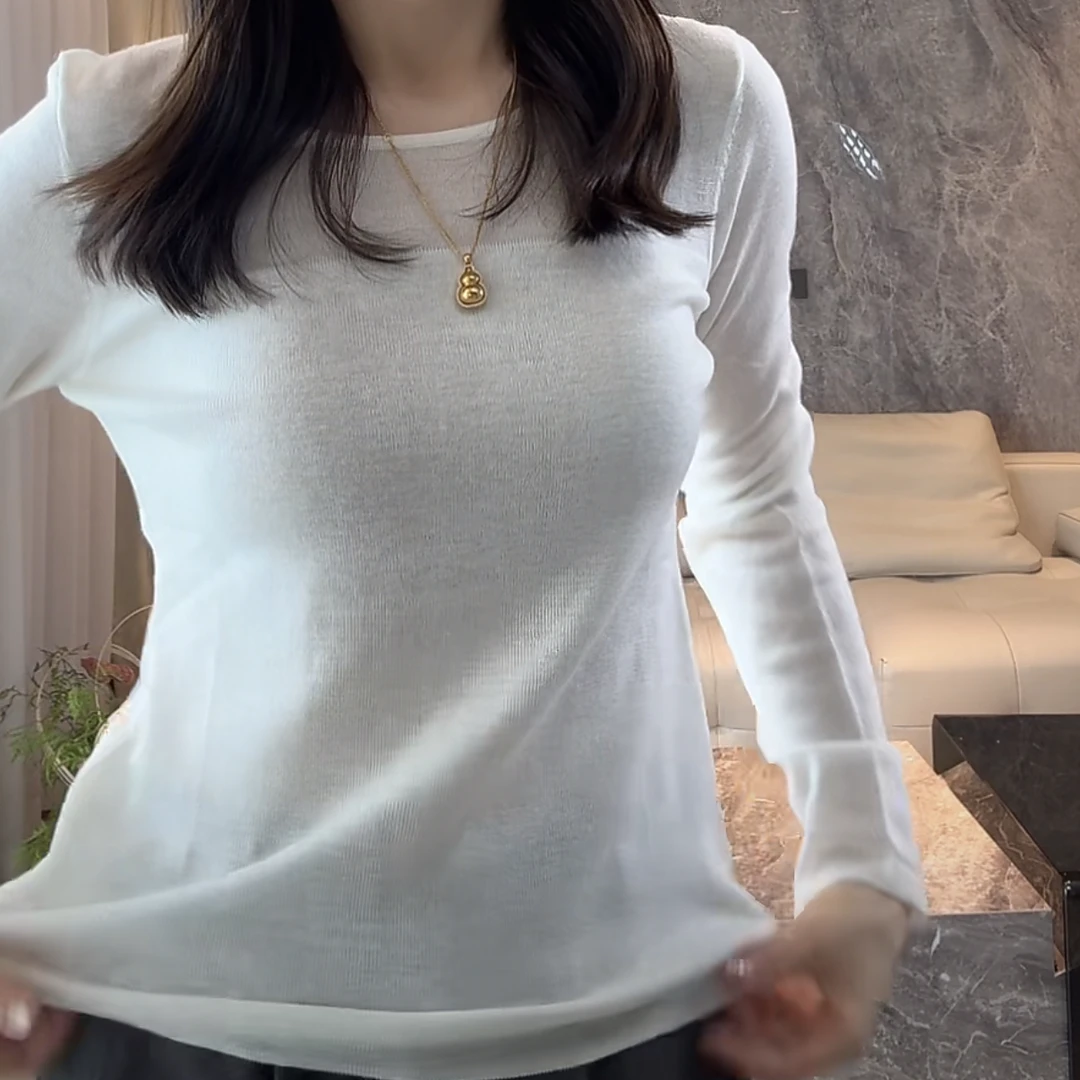 流光风春秋针织打底衫内搭女款2025秋季新品气质长袖修身显瘦上衣