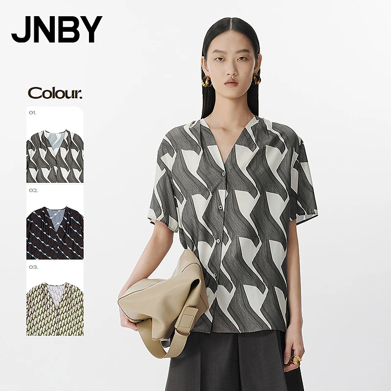 【商场同款】JNBY/江南布衣25夏新品衬衫短袖V领宽松5P4213380