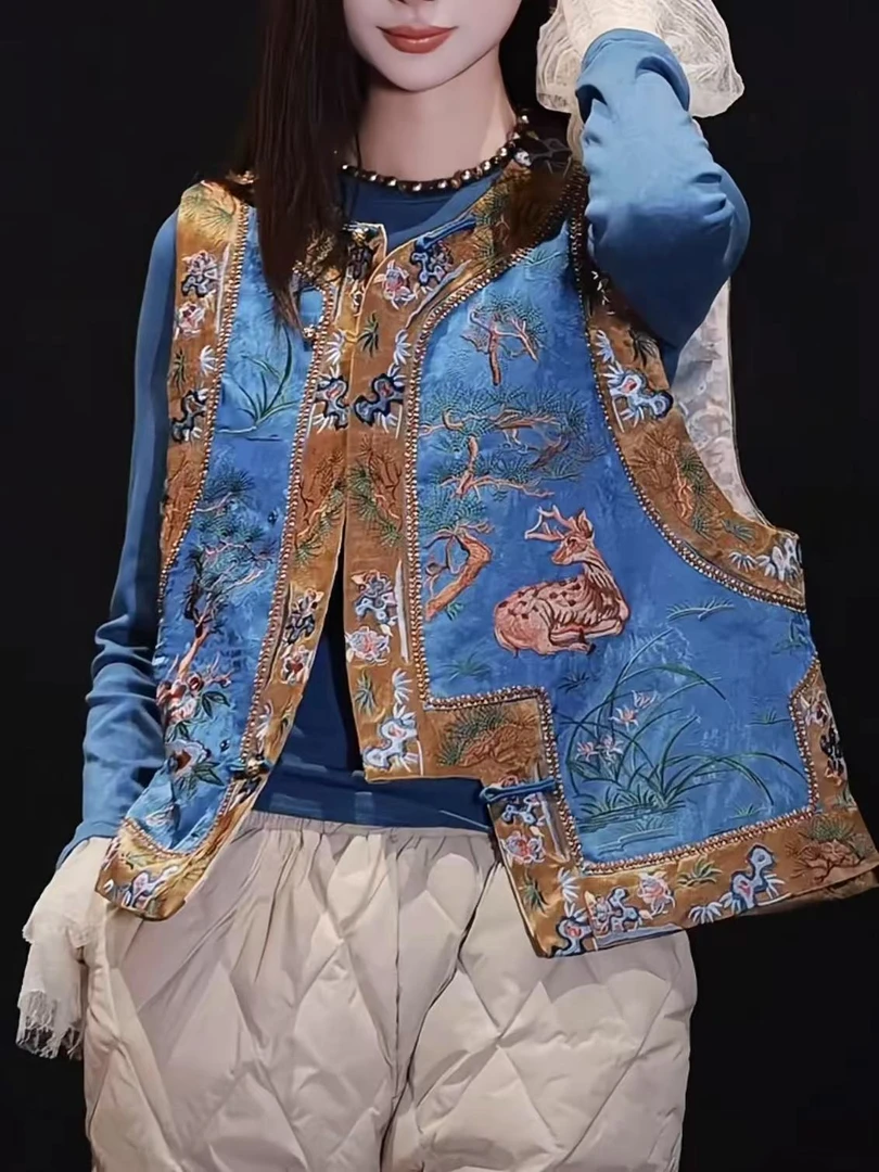 陈诺服饰——2025【玉鹿呈祥】新中式国风时尚复古重磅刺绣马甲#675