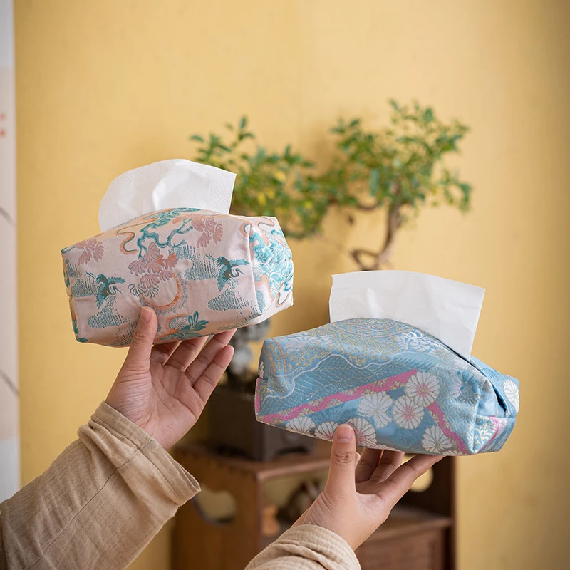 国风织锦纸巾盒家用手工布艺纸巾套抽纸盒茶室纸巾新中式高档轻奢