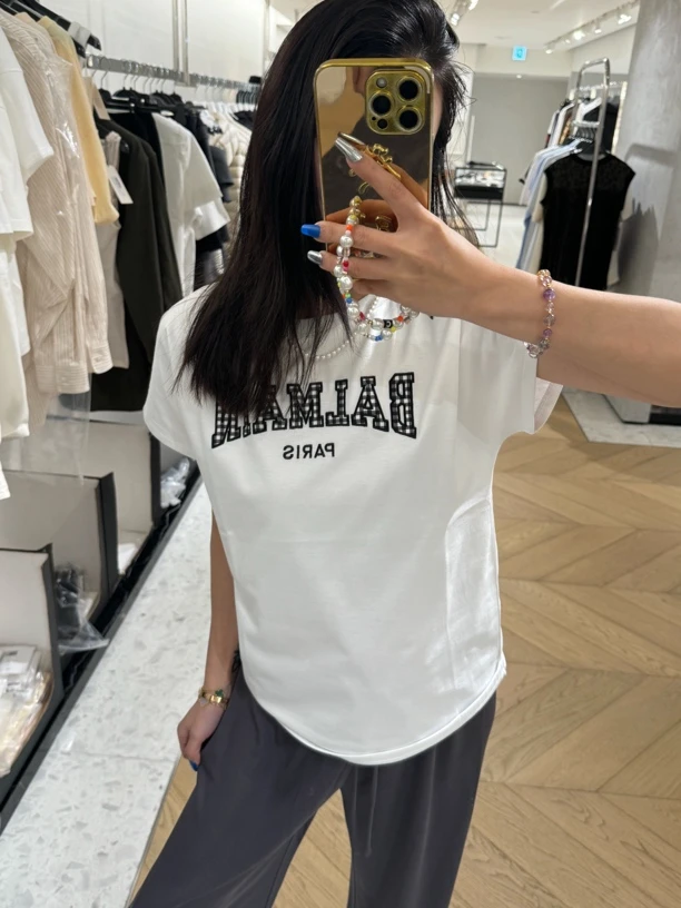 未使用 BALMAIN/巴尔曼   大童款 白色刺绣logoT恤短袖