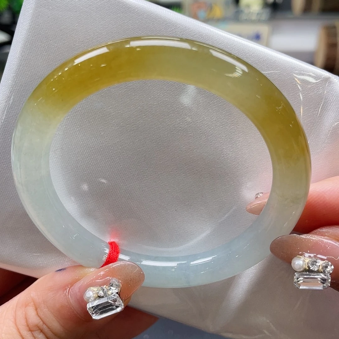 未镶嵌手镯翡翠59圈橄榄黄52.6圈