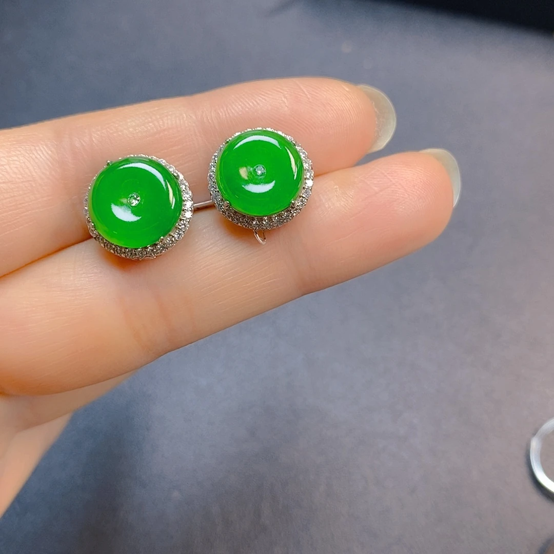 翡翠银S925镶嵌耳饰