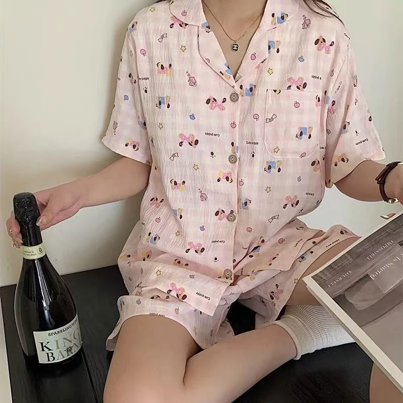 2025年新款云朵棉韩版卡通翻领短袖开衫外穿家居服