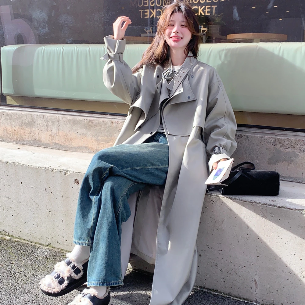 女神范灰色长款风衣外套女春秋中长款高级感慵懒风韩系超好看大衣