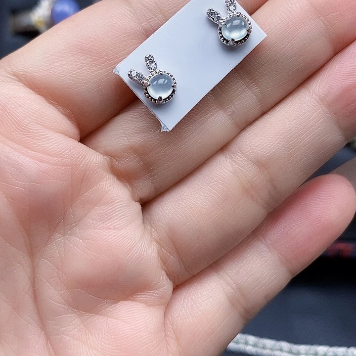 翡翠银S925镶嵌耳饰缅甸翡翠