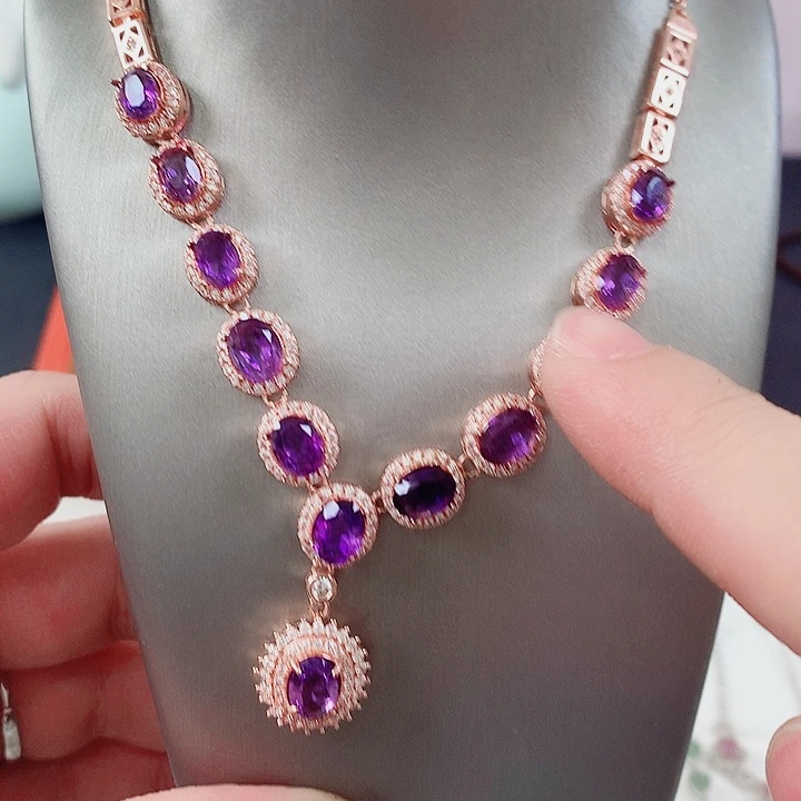 紫晶项链项链银S925镶嵌