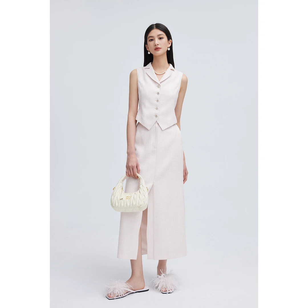 【诗语专属】MandyZhang法式淡粉开衩半身裙女夏裙子MBQO858