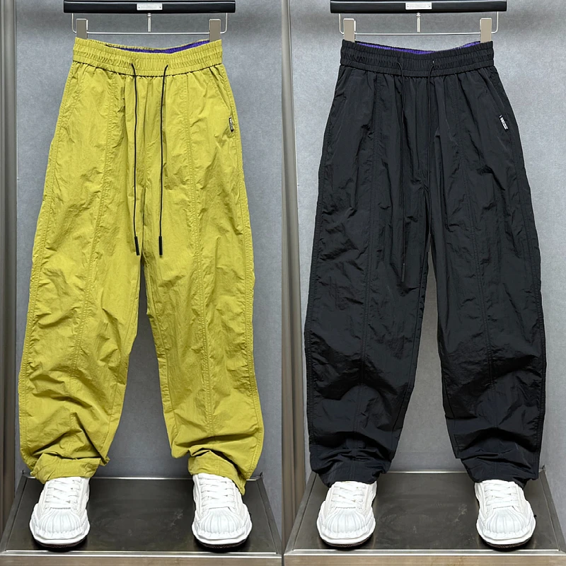 2025夏季薄款美式休闲拼接直筒运动裤男士宽松潮牌痞帅速干休闲裤