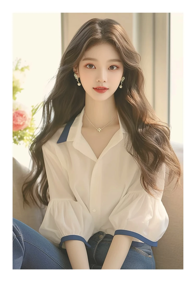 夏季新款高级感超好看白色泡泡袖衬衫女百搭显瘦上衣休闲洋气
