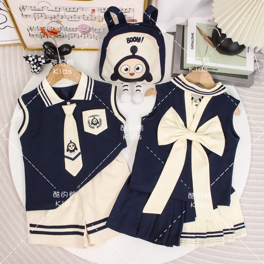 2025夏季男童女童背心套装儿童韩版洋气休闲中大童两件套D2S0-765