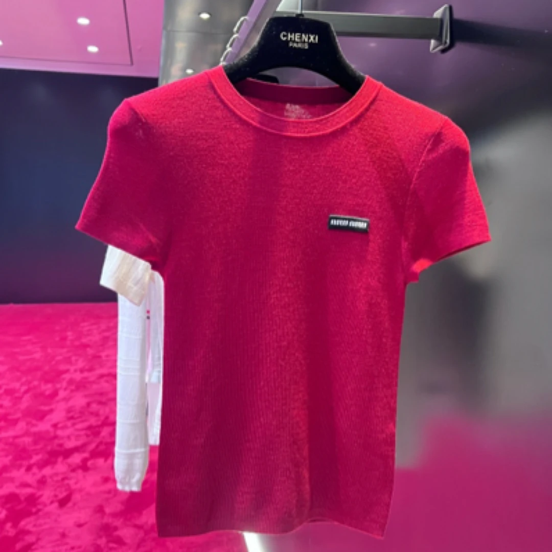 CHENXI 车厘子红字母针织衫女夏季5531