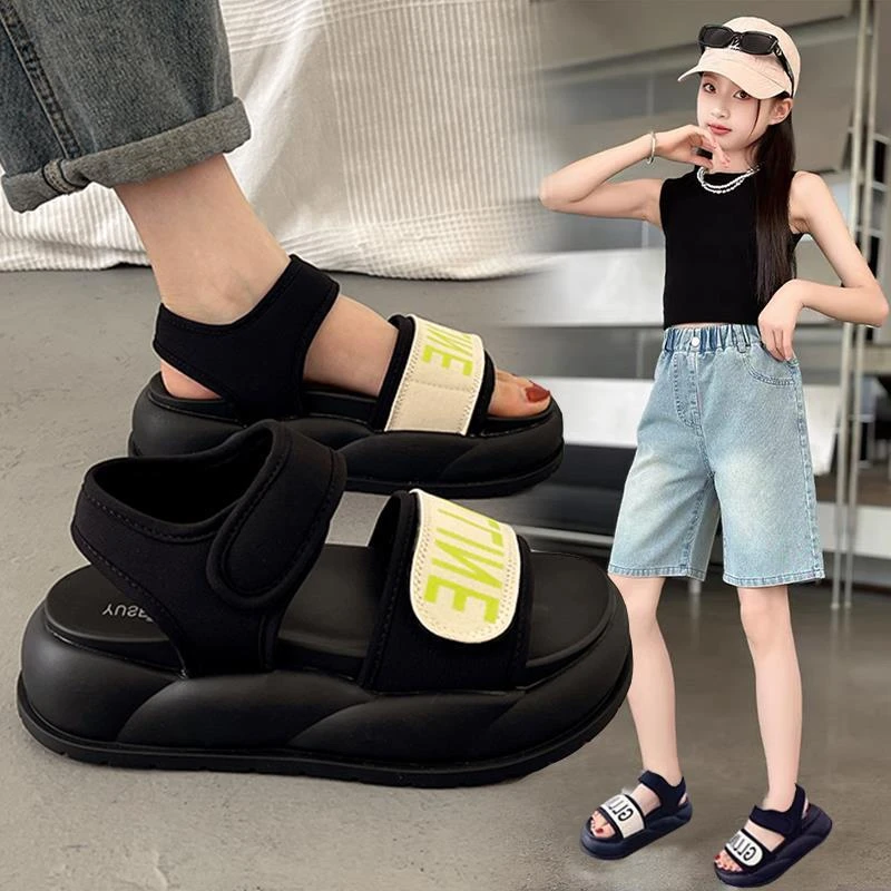 时尚网女孩新款透气凉鞋凉鞋儿童沙滩鞋中大童女童红运动夏季2025