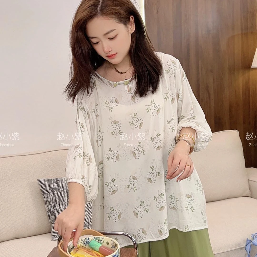 人造棉【上衣】绵绸圆领薄新国风小衫日常宽松遮肉舒适透气时尚02