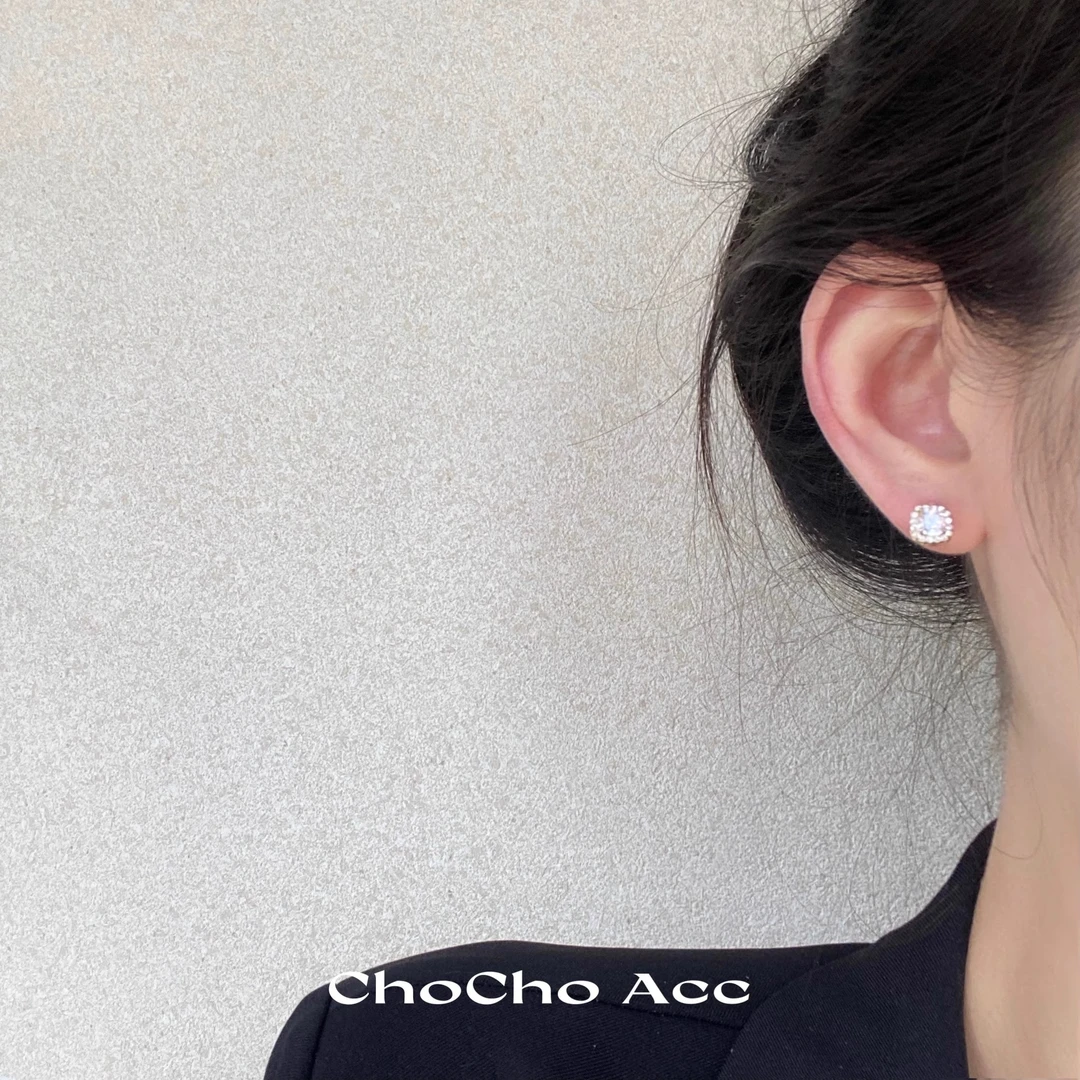 铜合金亚克力耳饰 百搭精致耳钉chocho方糖/高级感睡觉女~设计感