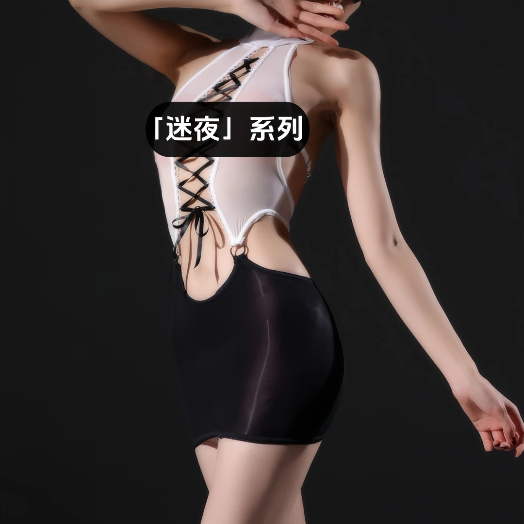 「迷夜」油亮包臀裙绑带设计款短裙美背钻链装饰半身裙修身显瘦薄款